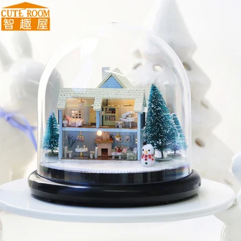 Cutebee DIY Casa in Miniatura, cu Mobilier Muzica a CONDUS Capac de Praf Model Blocuri Jucarii pentru Copii Casa De Boneca B025