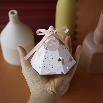 Cutie cadou Piramida de Nunta Favoruri Cutie de Bomboane Copil de Dus Ciocolată Cutie de Hârtie cu Panglică Cutii de Ambalaj Cutii Mici pentru Cadouri