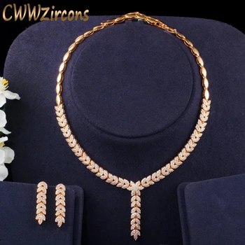 CWWZircons Elegant Dubai 585 Aur Bijuterii zircon Femei Rochie de Petrecere Colier Seturi de Bijuterii pentru Mirese Nunta T404