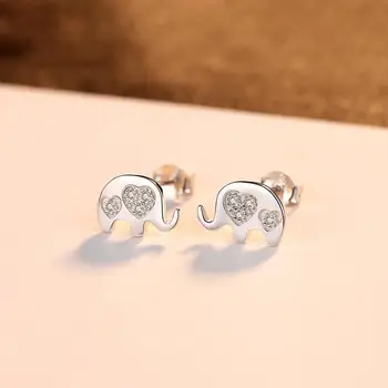 CZCITY Inima Dubla Argint 925 Elefant Stud Cercei pentru Femeile Aniversare Bijuterii Fine Animal Brinco Dragoste Cadou SE0325