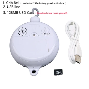 Cântec Rotativ Mobil Copil pat de copil Sunătoare Pat Bell Jucărie cu Baterii Mișcare Music Box Cărucior Clopot Agățat Jucării + 128MB SD Card