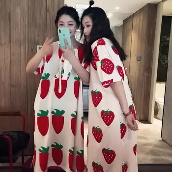 Cămăși de noapte pentru Femei Mozaic de Culoare Mâneci Scurte Minunat de Dimensiuni Mari 2XL Drăguț Pijamale Largi îmbrăcăminte de noapte Moale Stil coreean Lounge Noi