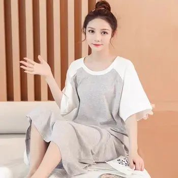 Cămăși de noapte pentru Femei Mozaic de Culoare Mâneci Scurte Minunat de Dimensiuni Mari 2XL Drăguț Pijamale Largi îmbrăcăminte de noapte Moale Stil coreean Lounge Noi