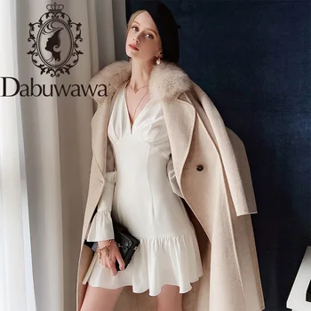 Dabuwawa Elegant Solid Alb Rochie de Femei Ruffle Sleeve V-Gât Adânc Talie Mare Zburli Tiv Sexy Rochie de Partid de sex Feminin DT1CDR024