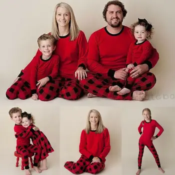 De crăciun, Familia Potrivire Set de Pijama pentru Adulti Barbati Femei Copii Carouri Roșii Pijamale de Anul Nou Părinte-copil Pijamale Uite de Familie