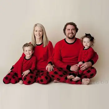 De crăciun, Familia Potrivire Set de Pijama pentru Adulti Barbati Femei Copii Carouri Roșii Pijamale de Anul Nou Părinte-copil Pijamale Uite de Familie