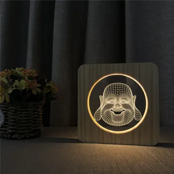 De lemn a lui Buddha Maitreya 3D LED Arylic Noapte Lampă de Masă Lumină de Control Comutator Sculptură Lampa pentru Camera Decora Cadou de Ziua de nastere