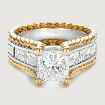 De lux 2017 nou sosiți dimensiunea #5-#10 de moda două tonuri de culoare de aur Clar printesa cubic zirconia nunta cuplu inel de logodna