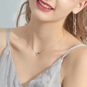 De lux Blue Star Cristal Bling 925 Sterling de Argint Colier Pentru Femei Fete Moda coreeană Clavicula Lanț de Bijuterii Cadouri SN2469