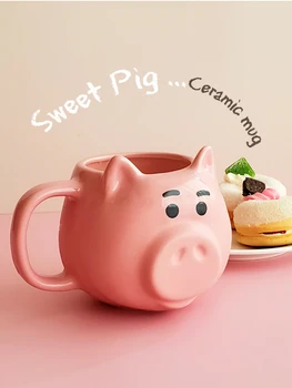 De mare Capacitate 550ml Desene animate Porc Cana de Cafea cuptor cu Microunde Încălzire Ceașcă de Porțelan Drăguț Adolescent Lapte Cupe Cu Lingura cutie de Cadou Pentru Cadou