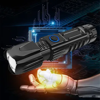 De mare putere cu Zoom lanterna LED-uri xhp-90 acceptă încărcarea prin USB de intrare și de ieșire cu pix, ciocan de siguranță și de lumină puternică lanternă