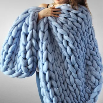 De Mână de moda Chunky Tricot Pătură Groasă de Lână Fire-cum ar fi Poliester Voluminoase Pături Tricotate Iarna Cald Moale Arunca