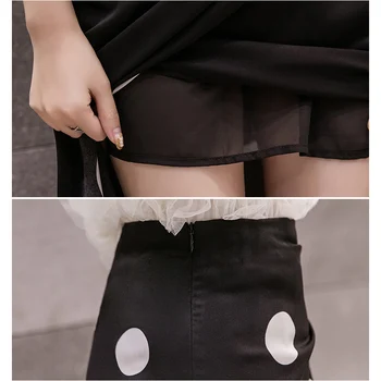 De vară 2020 alb-negru polka dot neregulate fusta talie înaltă, subțire șifon lung fuste femei coreene elegant fantă fusta folie