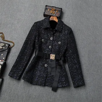 De înaltă Calitate de Toamna-Iarna, Designerii Pista Fusta 2piece Set de Moda pentru Femei cu Maneci Lungi Sacou de Tweed Coat+Tul Lung Costum Fusta