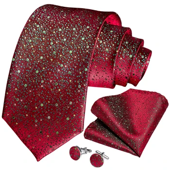 De Înaltă Calitate Matase Barbati Cravata Roșie Verde Cravata De Afaceri, Petrecere De Nunta, Cravată, Batistă De Buzunar Set Butoni Barbati Cadou DiBanGu