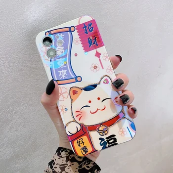 Desene animate Japonia Manekineko Avere Cat Silicon Moale Telefon Caz pentru iPhone 11 12 Pro Max 7 8 Plus SE 2020 Xs XR X Sclipici Acoperi