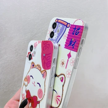 Desene animate Japonia Manekineko Avere Cat Silicon Moale Telefon Caz pentru iPhone 11 12 Pro Max 7 8 Plus SE 2020 Xs XR X Sclipici Acoperi