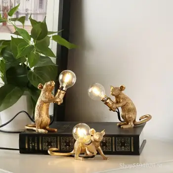 Design Nordic Mouse-Ul Lampă De Masă Lumini Laterale Pat Decor Luminaria Lampă De Masă Corporală Rășină Mouse-Lampa De Masa Moderna Lampara De Mesa