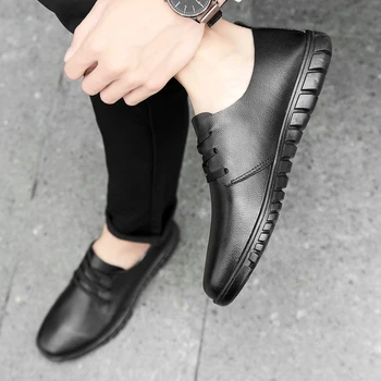Designer De Adidasi Pentru Barbati Negru Alb Tineret Moda Mens Pantofi Pantofi Comozi Din Piele Anti-Alunecare Apartamente Pantofi Casual Om