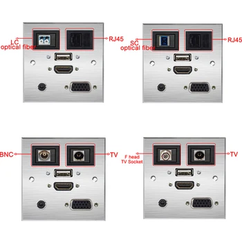 Desktop Instalare pe Perete Putere de Soclu din Aluminiu, Placa de Aliaj de Dublu RJ45/TV/Fibra Optica/BNC USB, HDMI, VGA Stereo de 3,5 MM Conector