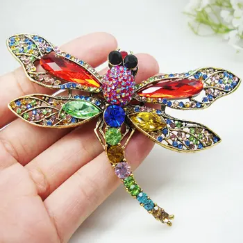 Destul de Libelula Pasăre de Aur Ton Femeie Brosa Pandantiv Multi-color Crystal Gifts