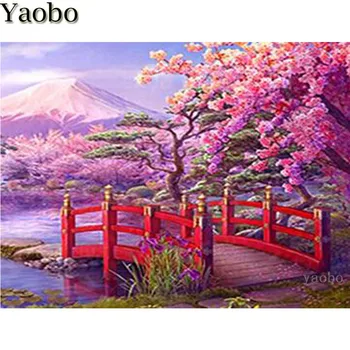 Diamant broderie Japonia, muntele fuji cherry blossom de primăvară peisaj Diamant mozaic de Diamante tabloul complet rotund pătrat de foraj de Vânzare