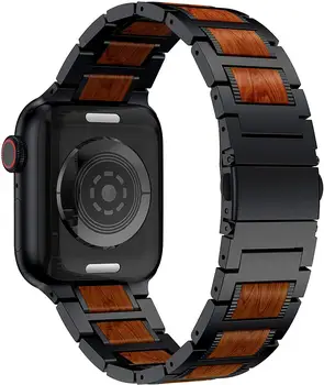 Din lemn, lemn de Santal Roșu curea pentru apple watch band 44mm 40mm 42mm 38mm iwatch Apple iWatch 5/4/3/2/1 din Oțel Inoxidabil Brățară de Link-ul