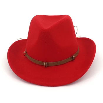 Din piele Decorate Western Cowboy Pălărie de Lână Simțit Jazz Pălării Fedora Margine Largă Panama Formală de Sus Pac Sombrero pentru Barbati Femei