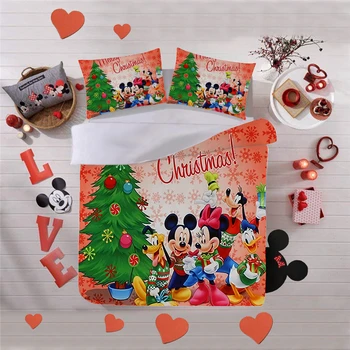 Disney Mickey Minnie Crăciun Asternuturilor De Pat Set De Plapuma Fata De Perna Textile Acasă Copiii Adulți Cadou Regina Pat King-Size Set