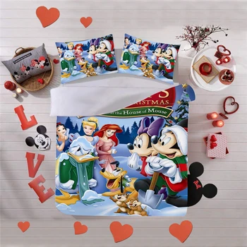 Disney Mickey Minnie Crăciun Asternuturilor De Pat Set De Plapuma Fata De Perna Textile Acasă Copiii Adulți Cadou Regina Pat King-Size Set
