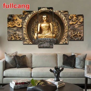 Diy 5 bucată de diamant pictura de Aur rezumat Buddha stras broderie vânzare plin pătrat rotund burghiu decor acasă JX953