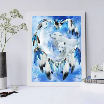 DIY 5D Diamant Pictura Dreamcatcher Lup goblen Kit Complet de Foraj Pătrat Broderie Animale de Arta Mozaic Imagine Decor Acasă