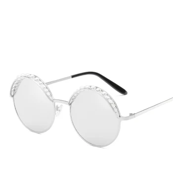 Doamnelor Sexy Perla Spranceana ochelari de Soare pentru Femei Rotund Cadru Metalic UV400 Ochelari de Brand de Design de Moda de sex Feminin Nuante Gafas De Sol