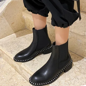 DORATASIA Femei din Piele cu Fermoar Toc mic Chelsea Pantofi de Designer New Sosire Cizme de Iarna pentru Femei de Brand Perla Glezna Cizme