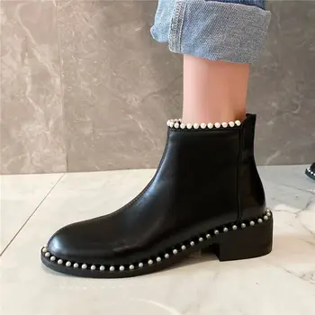 DORATASIA Femei din Piele cu Fermoar Toc mic Chelsea Pantofi de Designer New Sosire Cizme de Iarna pentru Femei de Brand Perla Glezna Cizme