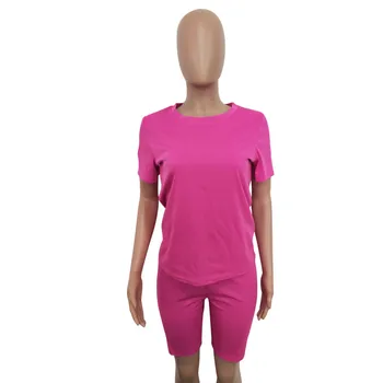 Două piese Culoare Solidă de Îmbrăcăminte pentru Femei 2020 Vară cu mânecă Scurtă T-shirt Stramte pantaloni Scurți Stil Simplu Tinuta Casual sex Feminin