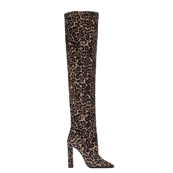 Dovereiss Moda Pantofi pentru Femei de Iarnă a Subliniat Toe Leopard de imprimare Elegant tocuri Indesata Peste genunchi cizme Concis Mature 33-48