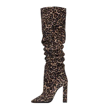 Dovereiss Moda Pantofi pentru Femei de Iarnă a Subliniat Toe Leopard de imprimare Elegant tocuri Indesata Peste genunchi cizme Concis Mature 33-48
