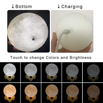 Dropship de Imprimare 3D Reîncărcabilă Luna Lampă de Colorat Schimbare Senzor Tactil USB Led Lumina de Noapte Decor Acasă Cadou de Ziua Lămpi de Masă