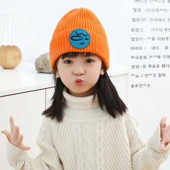 Drăguț pentru Copii Tricotate HatsBumbac Cald Pălărie de Iarnă Pentru Băieți și Fete de Moda Broderie Beanie capac Moale Potrivit pentru 3-12 ani