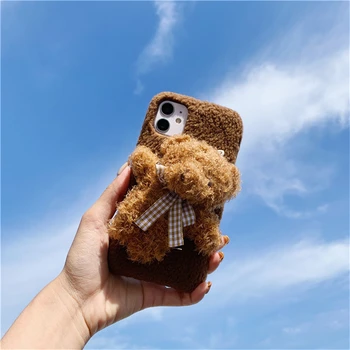 Drăguț Urs de Pluș Cald Telefon Caz Pentru iphone 11 Pro Max 7 8 Plus X 10 XS Max XR acoperi fata cadou