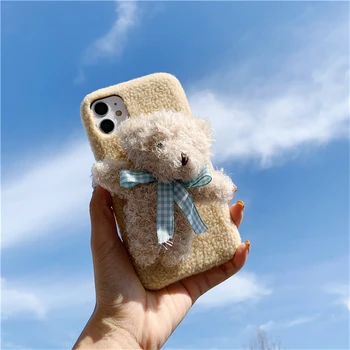 Drăguț Urs de Pluș Cald Telefon Caz Pentru iphone 11 Pro Max 7 8 Plus X 10 XS Max XR acoperi fata cadou