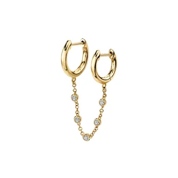 Dublu gaura mini hoop Aur cu cz stația de lanț prietena cadou de calitate de top de argint 925 fata tassel earring