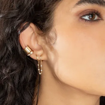 Dublu gaura mini hoop Aur cu cz stația de lanț prietena cadou de calitate de top de argint 925 fata tassel earring
