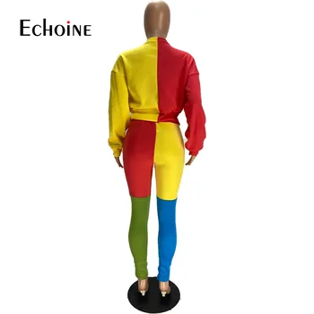 Echoine Toamna Femei Activewear Mozaic Set Dantela-Up Tricou Crop Topuri Jogger Pant Sportiv Trening Fitness Două Piese Utilaje