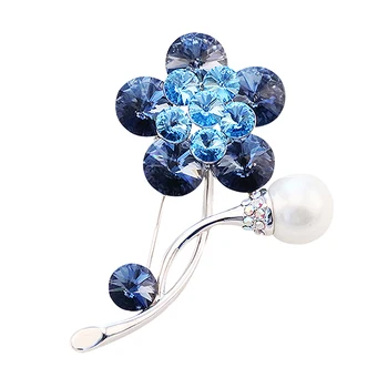 Elegant Clasic Albastru Cristale Roșii de Flori de Brose pentru Femei de Argint Ton Floare Brosa cu Perla de Nunta Accesorii Bijuterii