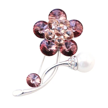 Elegant Clasic Albastru Cristale Roșii de Flori de Brose pentru Femei de Argint Ton Floare Brosa cu Perla de Nunta Accesorii Bijuterii