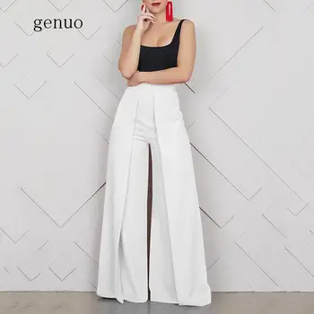 Elegant Talie Mare Pantaloni pentru Femei 2019 Toamna de Moda Alb Doamnelor Birou Umflat Fermoar Pantaloni Largi Picior Pantalon Femme