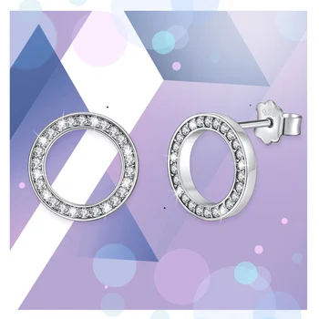ELESHE Noua Moda Argint 925 Cercei Pentru Femei Clar CZ de Cristal pentru Totdeauna Circular, Rotund Stud Cercei Bijuterii de Nunta