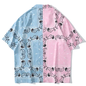 ELKMU Bandană Paisley Bloc de Culoare Tricouri de Mozaic de Vara Bluza Maneca Scurta Beach Shirt Harajuku Vacanță Topuri de sex Masculin Liber HE672